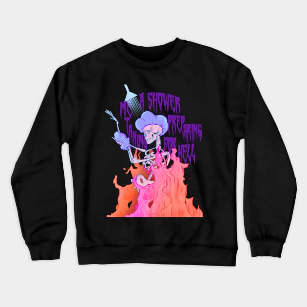 rad skeleton taking hot showers preparing for hell (cyberpunk trippy retro) Crewneck Sweatshirt by acatalepsys 